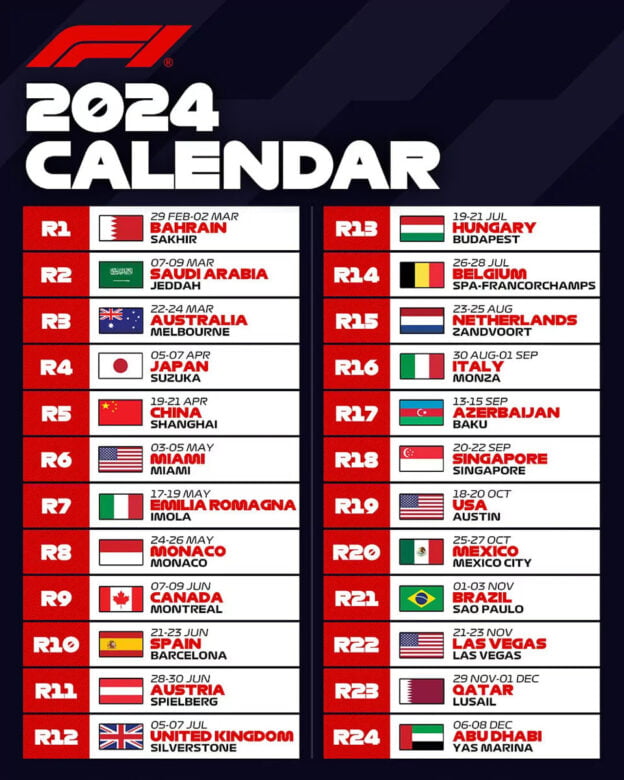 Calendario gare Formula 1 del 2024
